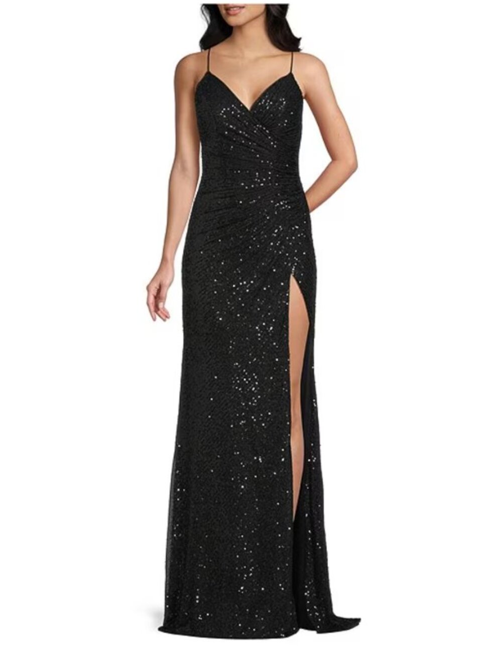 GB Gianni Bini NWT Black Sequin V-Neck Gown // Crisscross Back Slit Sz 5